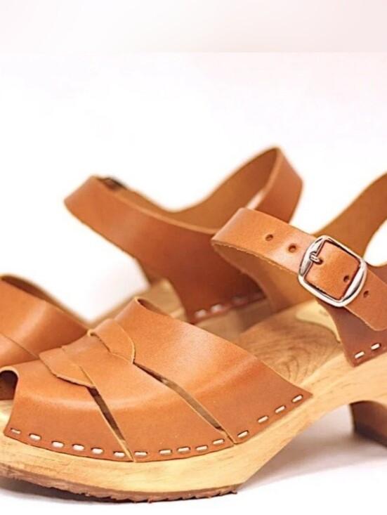 Lotta From Stockholm Shoes - Lotta's 38/7.5 Women's Tan Leather Slingback Clog Sandals